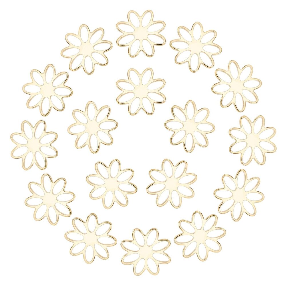 1549 20pcs Golden Flower Pendants 304 Stainless Steel Dangle Charms Hollow